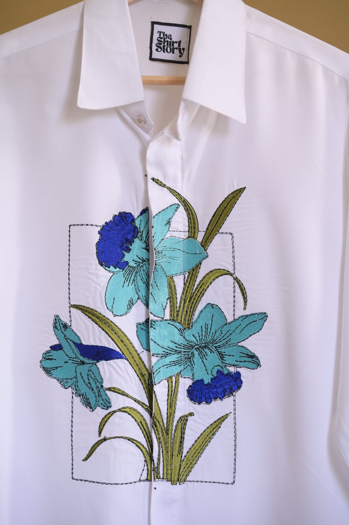 Blue Bloom Embroidered Office wear White Shirt