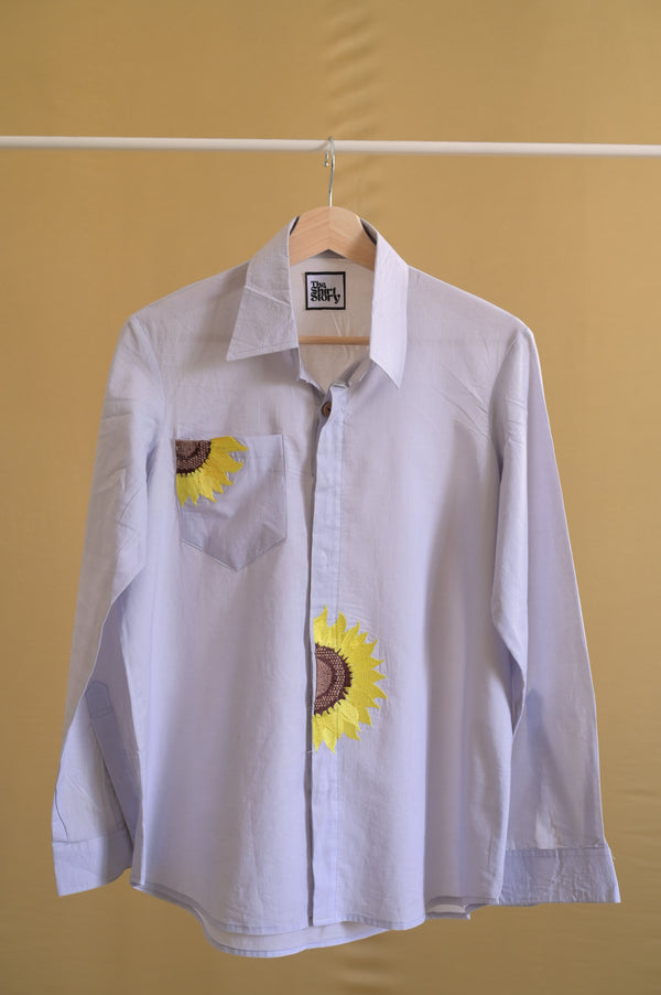 Summer Shirt with Yellow Sunflower Pocket Embroidery