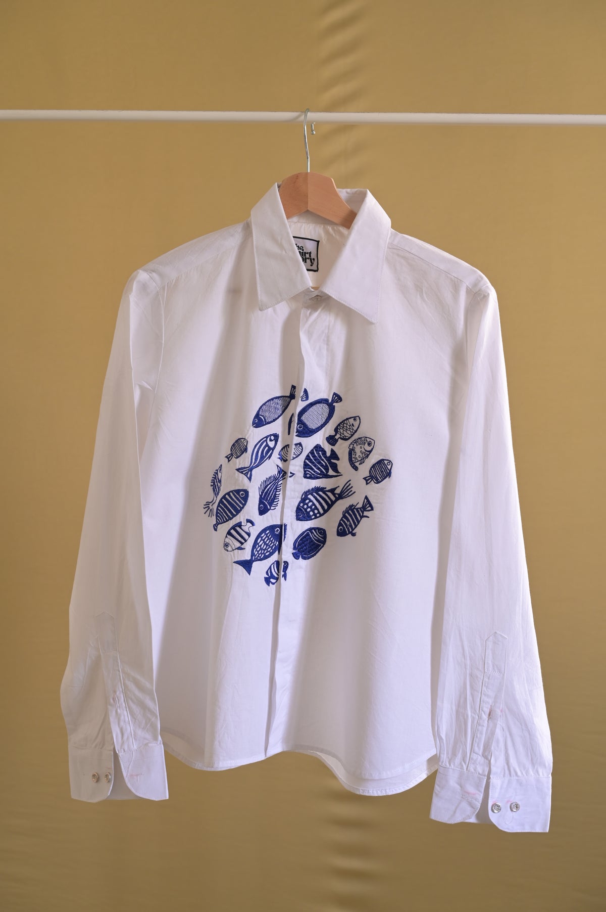 White Semi-formal shirt with fish embroidery detail