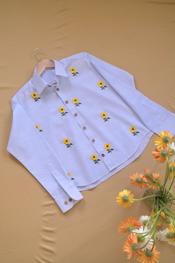 Blue striped Shirt with sunflowers