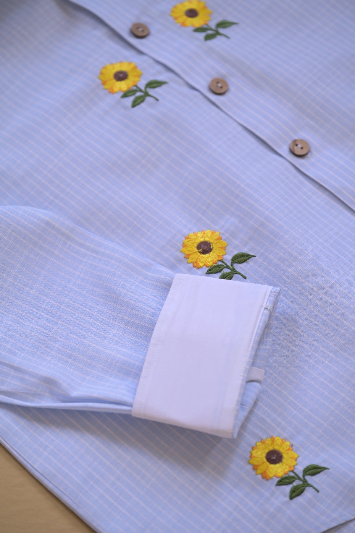 Blue striped Shirt with sunflowers